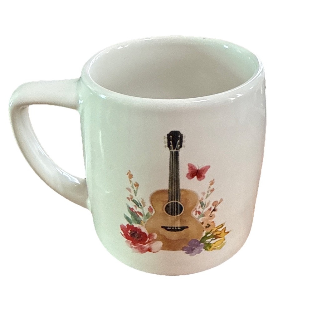 Dolly Parton Large White Stoneware Guitar with Flower & Butterfly Coffee/Tea Mug